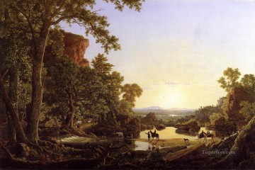 風景 Painting - プリマスからハートまで荒野を旅するフッカーとその仲間の風景 ハドソン川のフレデリック・エドウィン教会の風景
